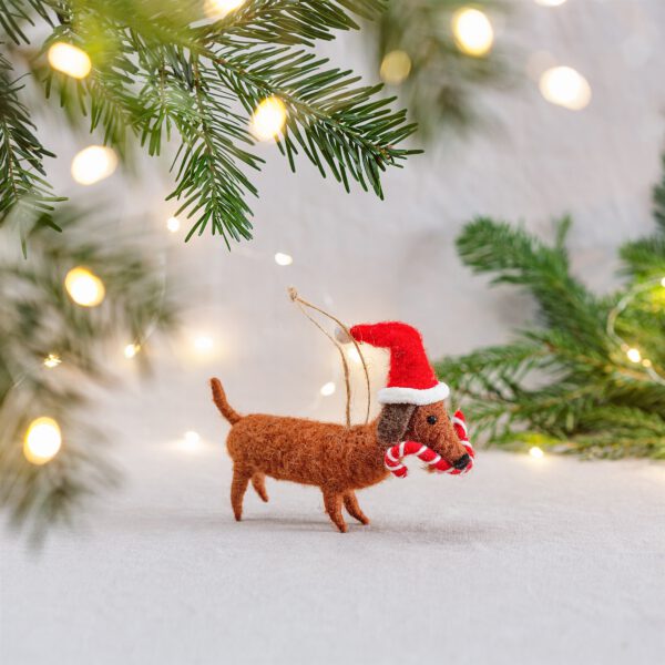 Dachshund with candy cane Christmas hanger - Sass & Belle - Image 2