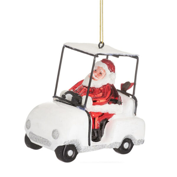 Santa Claus in-golf-cart Christmas bauble
