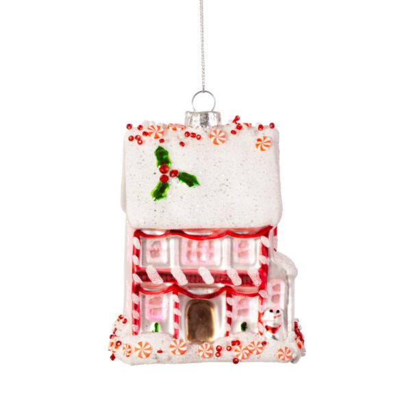 Pink gingerbread-house Christmas bauble