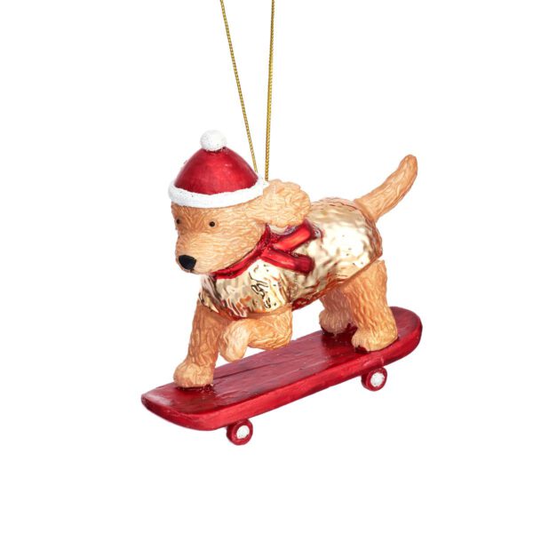 Cockapoo on skateboard Christmas bauble