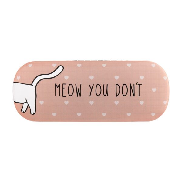 Whether it's for your sunglasses or reading glasses, this Cutie Cat (Meow You See Me) Glasses Case from the Sass & Belle collection protects your glasses when they're not being worn. The glasses case features a print of a cat wearing heart-shaped glasses and lots of hearts. The glasses case features a fun text on the front and back, and you also get a cleaning cloth. The color of the glasses case is a soft dusty pink with black text. The dimensions of this cute glasses case are: L 6.3 x W 16 x H 3.8 cm A fun accessory for storing your glasses.
